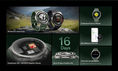 Global version OnePlus Watch 4 Smartwatch 1.5 inches Wear OS by Google Snapdragon W5 up to 16 days Google Wallet Chat with Google Gemini