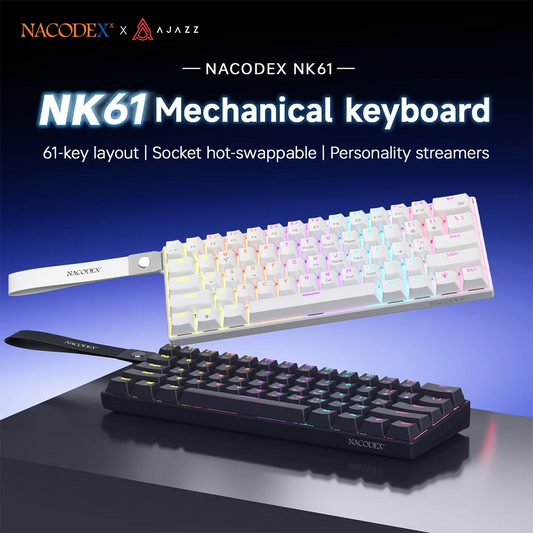 Ajazz NK61 Wired Mechanical Gaming Keyboard with full-key hot-swappable switches  RGB lighting effects 61 keys red switches