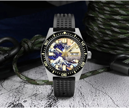 San Martin Official 40mm 62mas V3 Diver Watch For Men Kanagawa Surfing Dial NH35 Automatic Mechanical 20Bar Rubber Strap SN0007