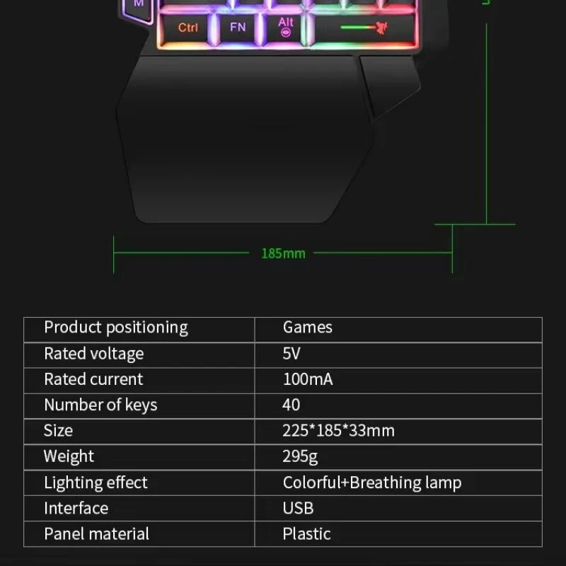 35keys One Handedly Single Hand Mini Gaming Keyboard USB Ultra-slim Wired Backlight Keyboard for Laptop Desktop PC Smartphone