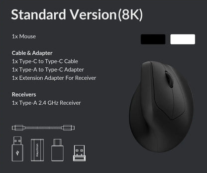 Keychron M5 безжична ергономична мишка, оптична, 8K Polling Rate, 2.4GHz и Bluetooth, Type-C, 3950 сензор