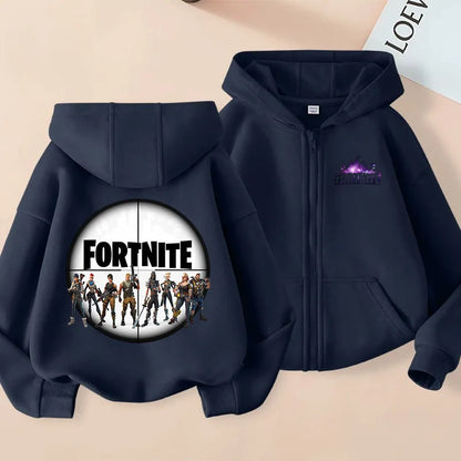 Ny Fortnite-zip hoodie för barn, tecknad anime, vardaglig och ventilerande huvtröja för barn, pojkjacka med dragkedja, vår 2026, barnkläder