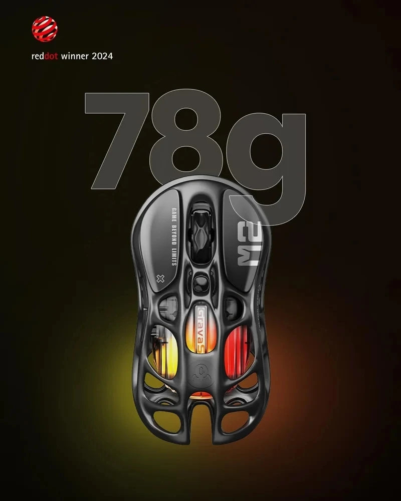 GravaStar M2 Wireless Gaming Mouse PAW3395 26,000 DPI, Magnesium Alloy Tri-Mode Bluetooth, 2.4GHz & Wired RGB Gaming Mouse