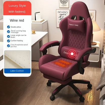 Hestora PU-leren grote en hoge gamingstoel, ergonomische computerstoel met hoge rugleuning, voetensteun en masserende lendensteun voor volwassenen