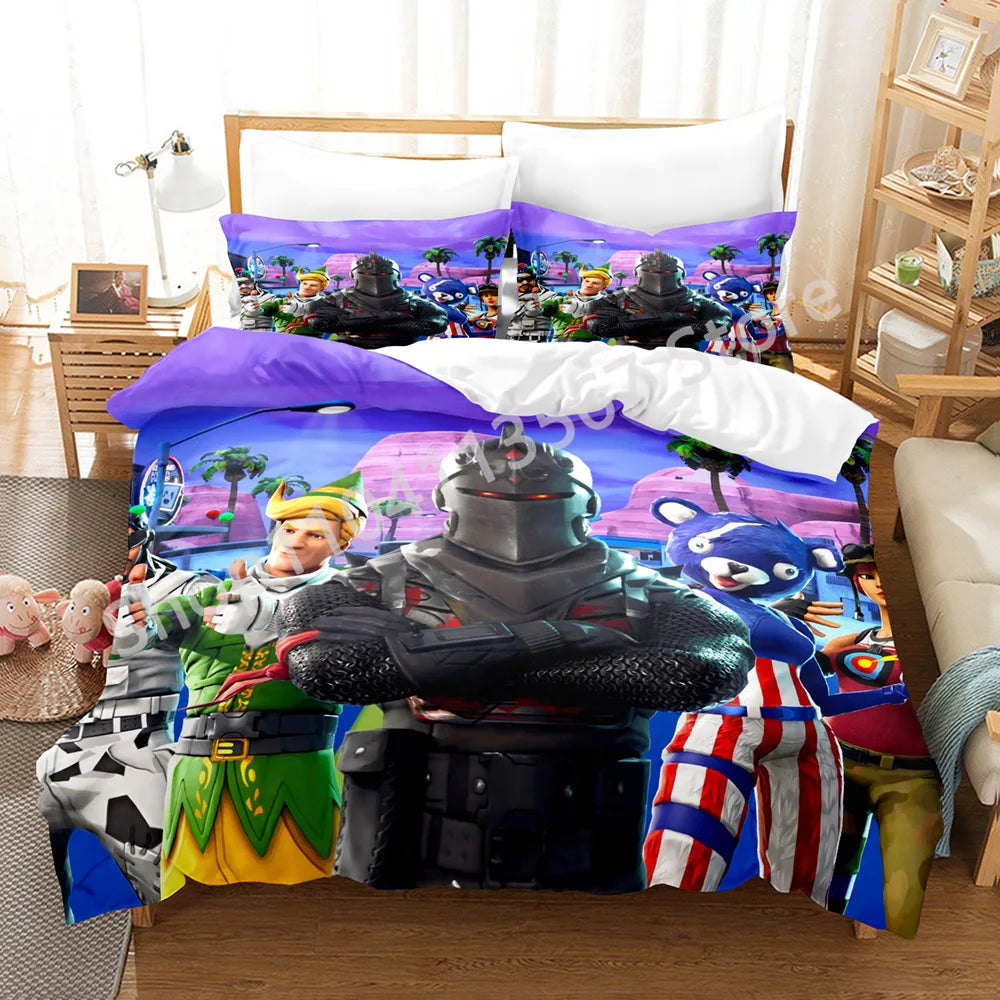 Battle Royale F-Fortnite 3PCS Bedding Set Kids Duvet Cover Quilt Pillowcase Double Size Victory Game Bedroom Linen Decoration