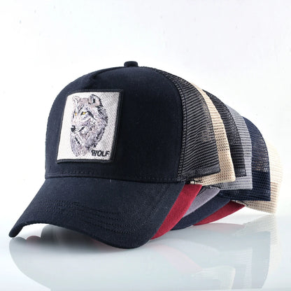 Modische Baseballkappe mit gesticktem Wolf-Aufnäher, Snapback, Hip-Hop-Trucker-Kappe, für Männer und Frauen, atmungsaktiv, Outdoor-Kappe mit Schirm