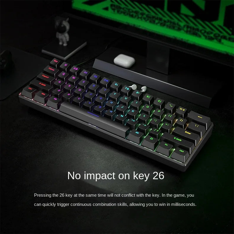 Mechanical Keyboard Gamer Keyboards Mini USB 61-Key Computer 60% Kit Upgrade Wired Ergonomic Semi-Mechanical White Teclado PC