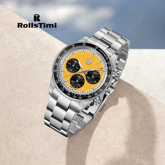 ROSSITIMI Urban Premium Men Quartz Watch Light Luxury Sports Stainless Steel VK63 Tachymeter Luminous 100m Diving Luminous Reloj