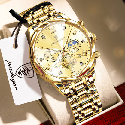 POEDAGAR Luxury Fashion Men Clock Waterproof Luminous Chronograph Male Watch Stainless Steel Quartz Business Men's Watches Reloj