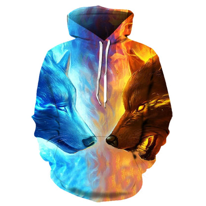 Bluzy z kapturem z nadrukiem 3D wilka, dla mężczyzn i kobiet, modne, casualowe, oversize, pulower w stylu hip-hop Harajuku, streetwearowe hoodie