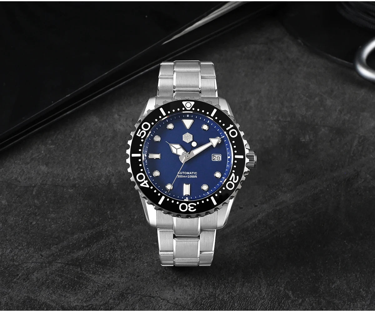 San Martin New 40-44mm Luxury Men's Diver Watch, Classic High Quality NH35 YN55 Automatic Mechanical, Sapphire, BGW-X1, 20Bar