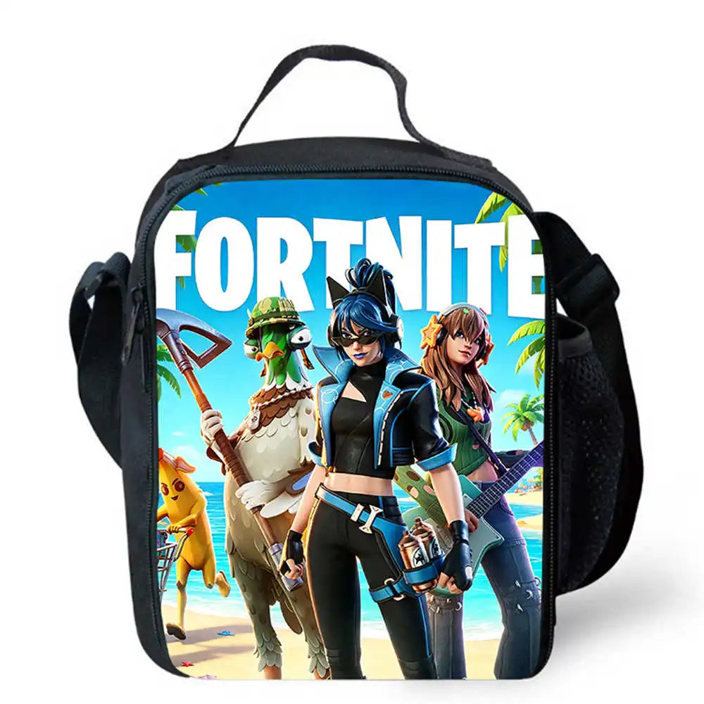 Children's Cartoon Fortnite Picnic Bag For Boys and Girls Age 5-10，Kids Insulated Cooler Lunch Bags Cute Portable Lightweight