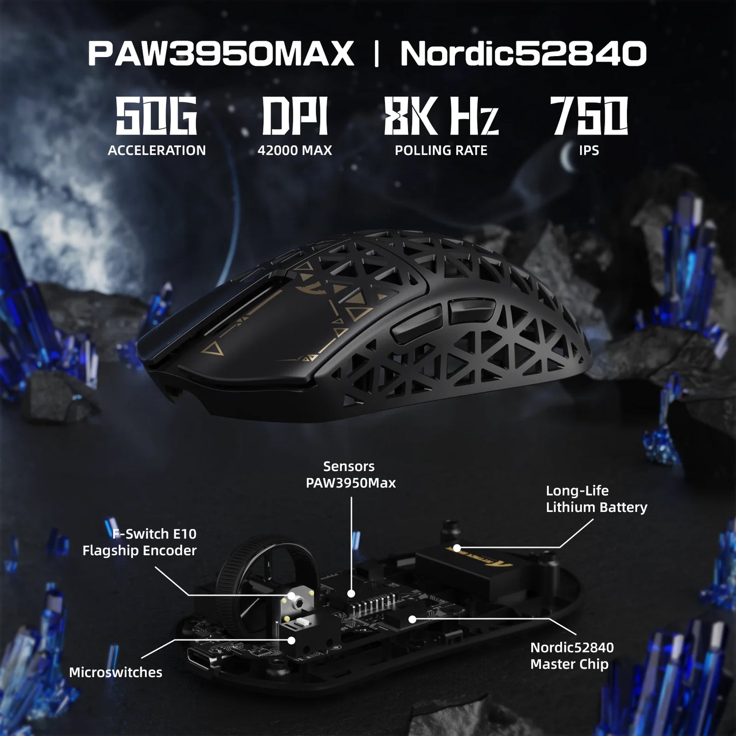 ATTACK SHARK R5Ultra Carbon Fiber Wireless 8K PAW3950MAX Gaming Mouse with 8K Coiled Cable
