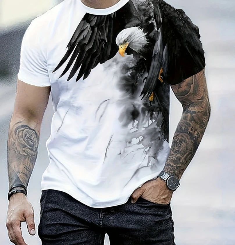 Men's Summer Fashion T-shirt Eagle 3D Printed Short sleeved T-shirt Summer Outdoor Leisure Quick drying Breathable T-shirt