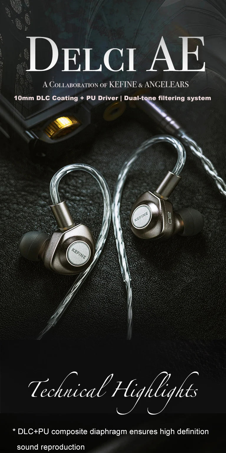 Kefine X ANELEARS Delci AE 10mm HiFi IEM Wired Earphones – DLC+PU Driver Dual Tuning In-Ear Monitors for Music & Gaming