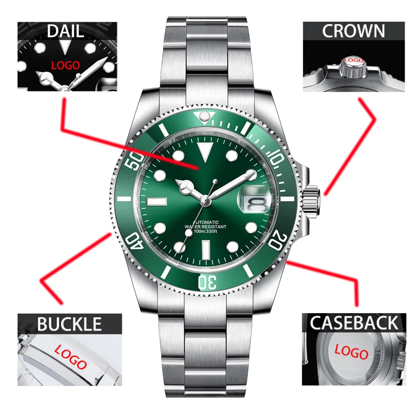 Customized Logo Reloj Men's Mechanical Automatic Wristwatch NH35 Movement 40mm Dial 100M Waterproof Sapphire Glass DIY Corgeut