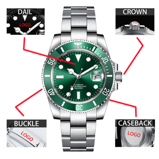 Customized Logo Reloj Men's Mechanical Automatic Wristwatch NH35 Movement 40mm Dial 100M Waterproof Sapphire Glass DIY Corgeut