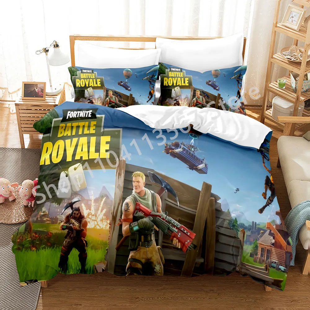 Battle Royale F-Fortnite 3PCS Bedding Set Kids Duvet Cover Quilt Pillowcase Double Size Victory Game Bedroom Linen Decoration