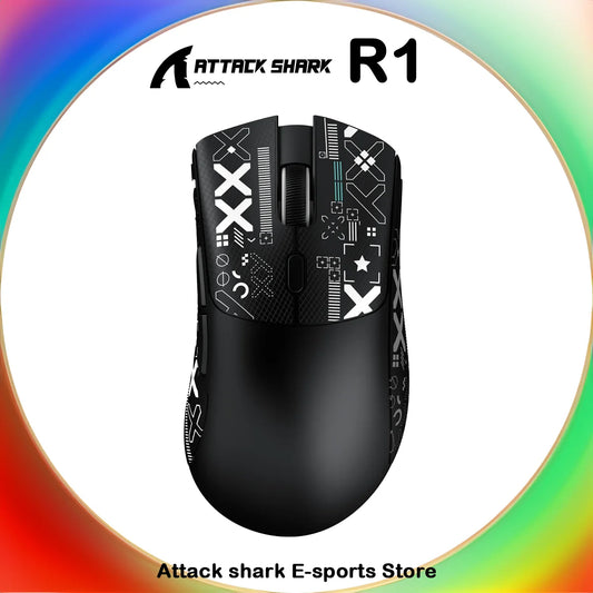 Attack Shark R1 belaidė žaidimų pelė, trijų režimų: 2.4G, Bluetooth ir laidinis, 18K DPI, 1000Hz, PAW3311 jutiklis, 59g, lengva, įkraunama