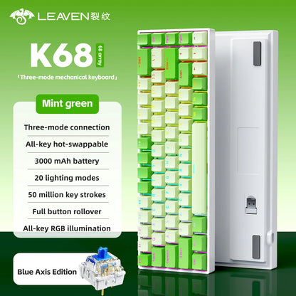 K68 68Key Wireless Mechanical Keyboard Tri-mode Connection, Full Key Hot Swap, RGB lighting Effects, L