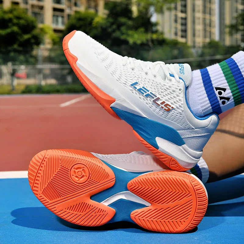 Men's and Women's Large Sizes Breathable Tennis Shoes Blue and Gray Gym Walking Badminton Sneakers