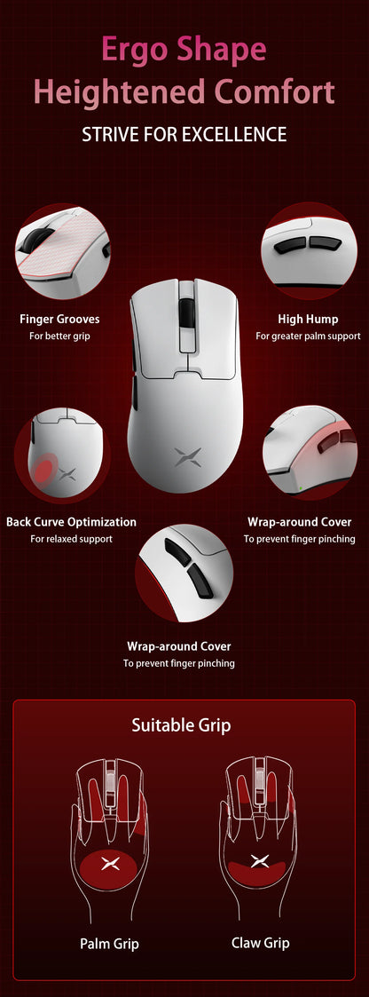 Delux M900PRO Ultra-light Version Wireless Gaming Mouse Ergonomic 1K/8K Polling Rate 50g PAW3395 for Right Big Hand PC Gamer