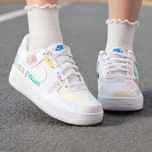 Nike Nike Women's Shoes Older Children's Embroidery AF1 Air Force One Low-Top Casual Board Shoes Sports Shoes IO9739-100