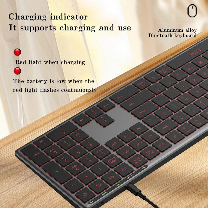 Backlight Bluetooth Keyboard Multi-Device Full Size Wireless Keyboard with Number Pad, Rechargeable Slim Multimedia Keyboard
