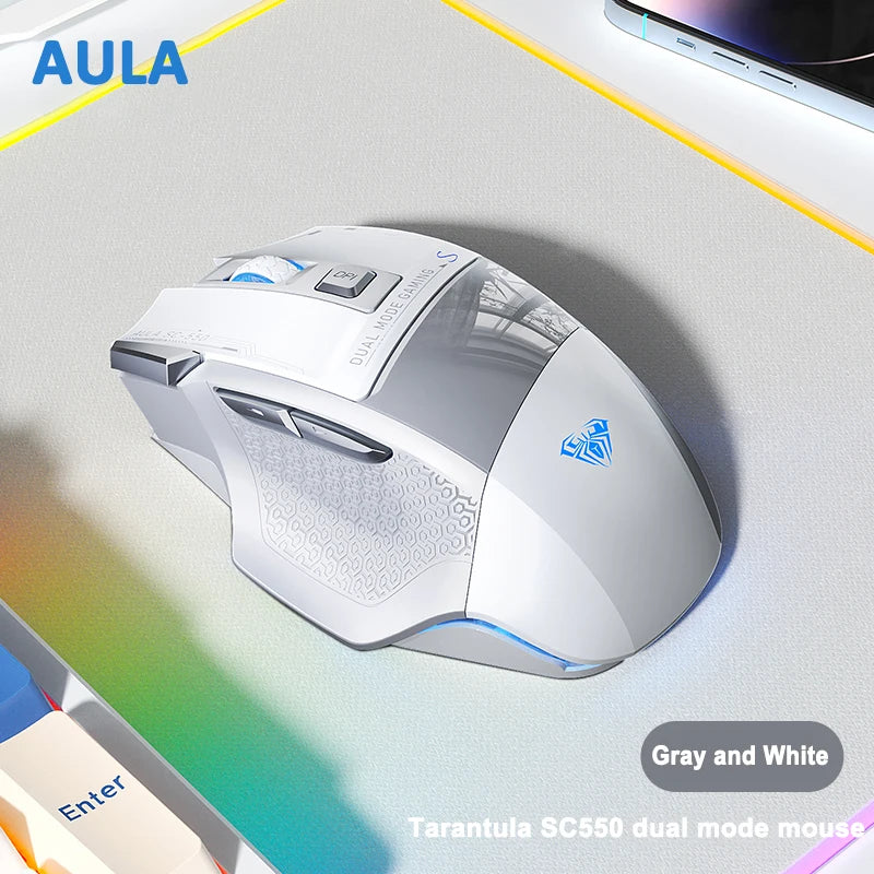 AULA SC550 žaidimų pelė, 2.4G belaidė makro pelė su RGB apšvietimu, ergonomiško dizaino e. sporto pelė, PC priedai