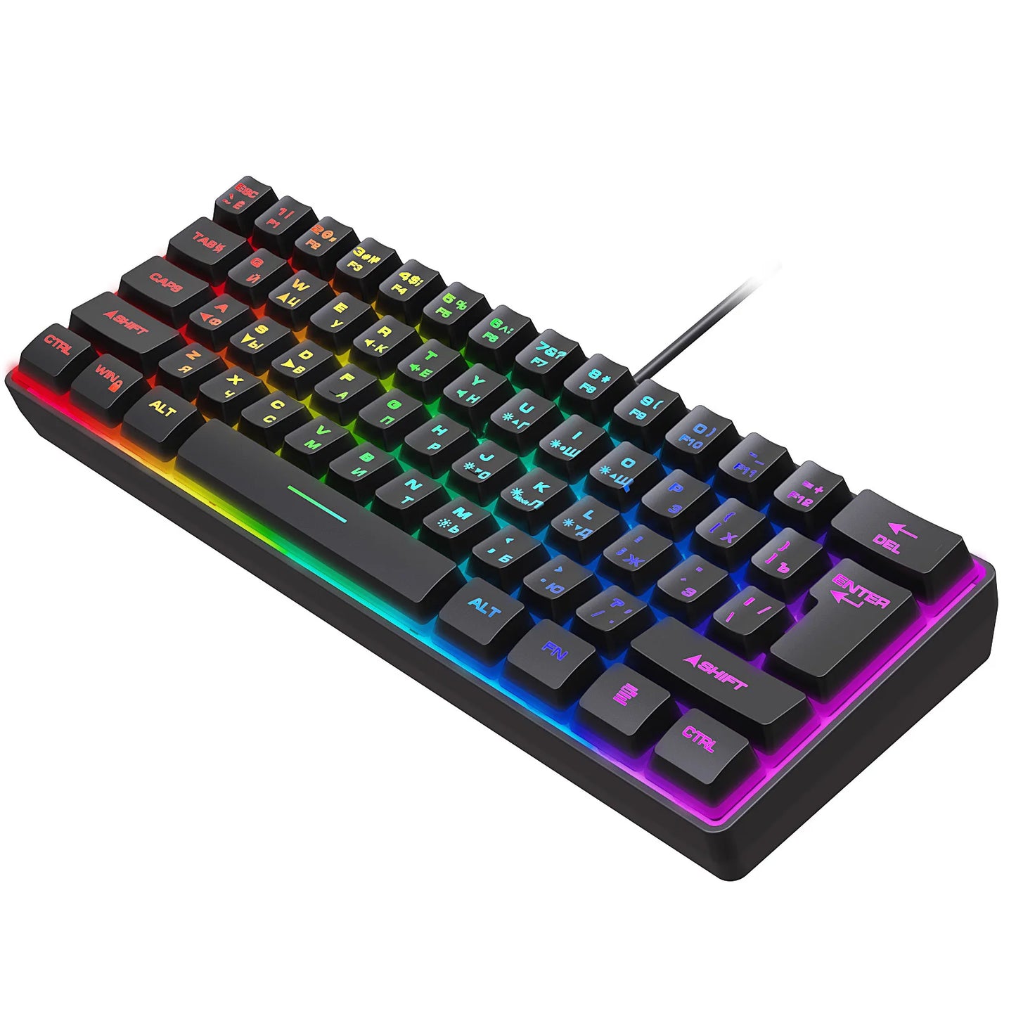 Russian Keyboard English RGB Lighting 61 Keys 60% Layout Gaming Keyboard ISO USB Wired Full Key No Impact K401 For Game Office