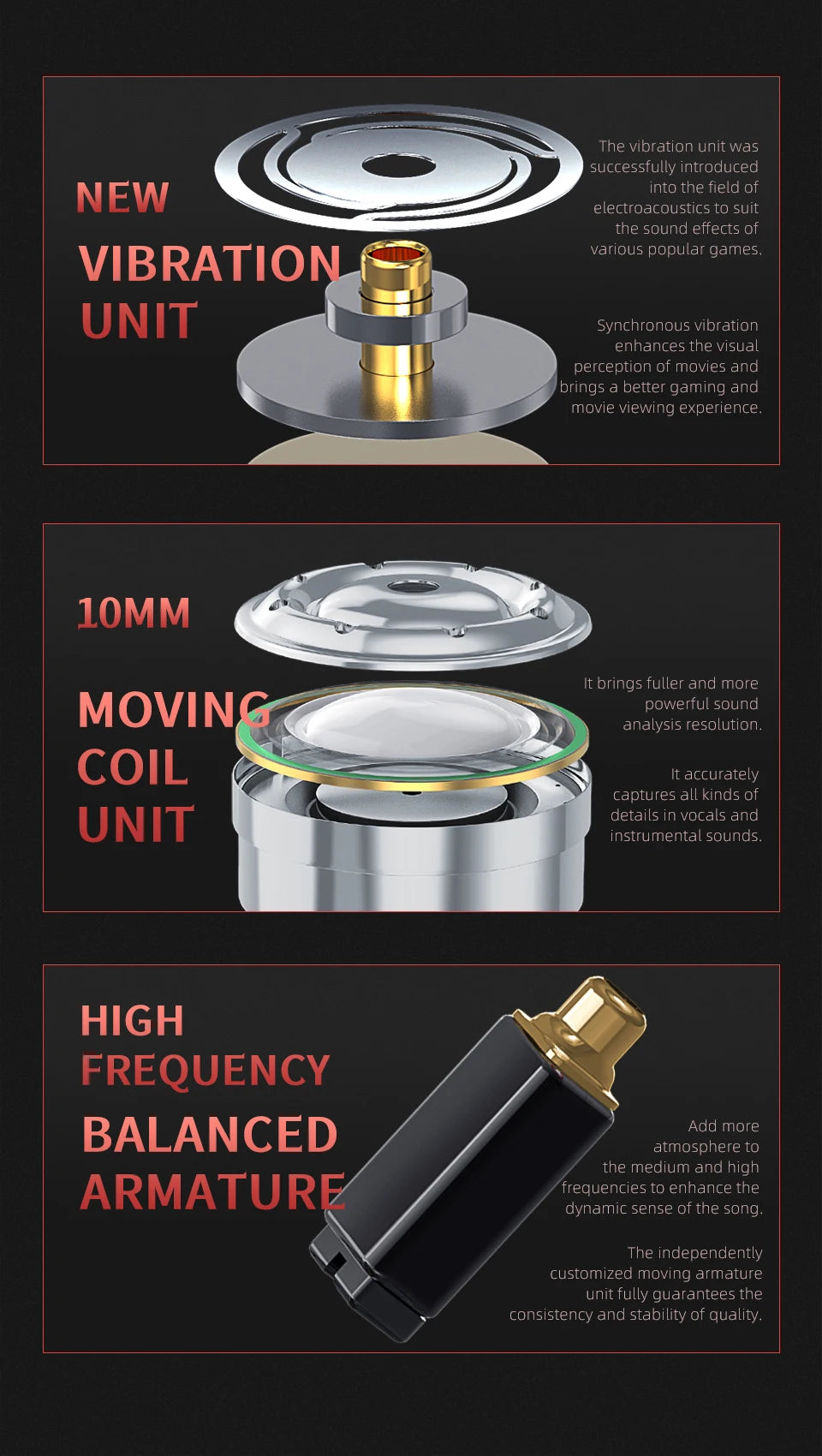 CVJ Assassin Earphones 1BA+1DD+1Vibration Switch Adjustable Gaming E-sports In-Ear 3.5mm&Type-C Hifi Headphones