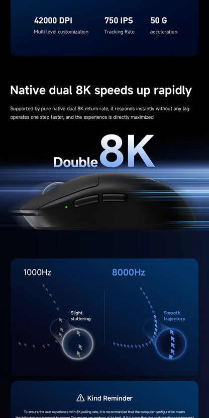 MCHOSE A7 V2 Ultra / Pro ľahká bezdrôtová herná myš s duálnou frekvenciou 8000Hz, PAW3950 TI, 42000DPI, pre PC a e-športových hráčov