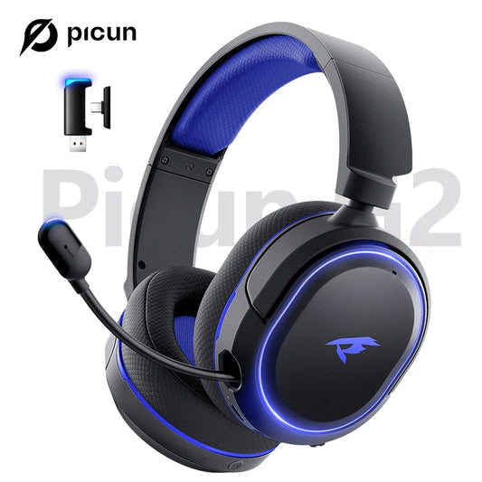 Picun G2 Wireless Gaming Headset Bluetooth 5.3, 7.1 Surround Sound Gaming Headphones, 2.4G Low Latency Wireless Gaming Headset with ENC Microphone for PC, PS5, PS4, Switch & Mobile