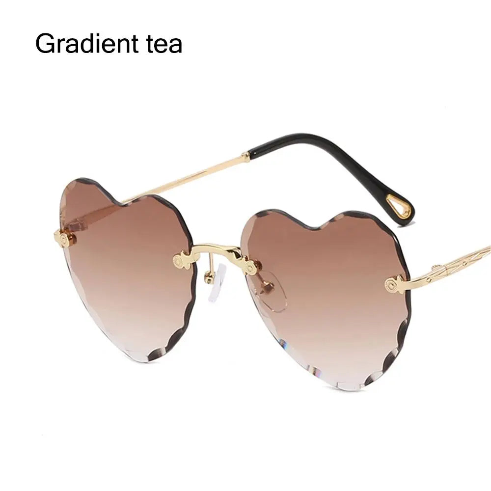 Heart Sunglasses Rimless Metal Frame Heart Shaped Sunglasses Gradient Lens Love Heart SunGlasses Women Eyewear UV400 Protection