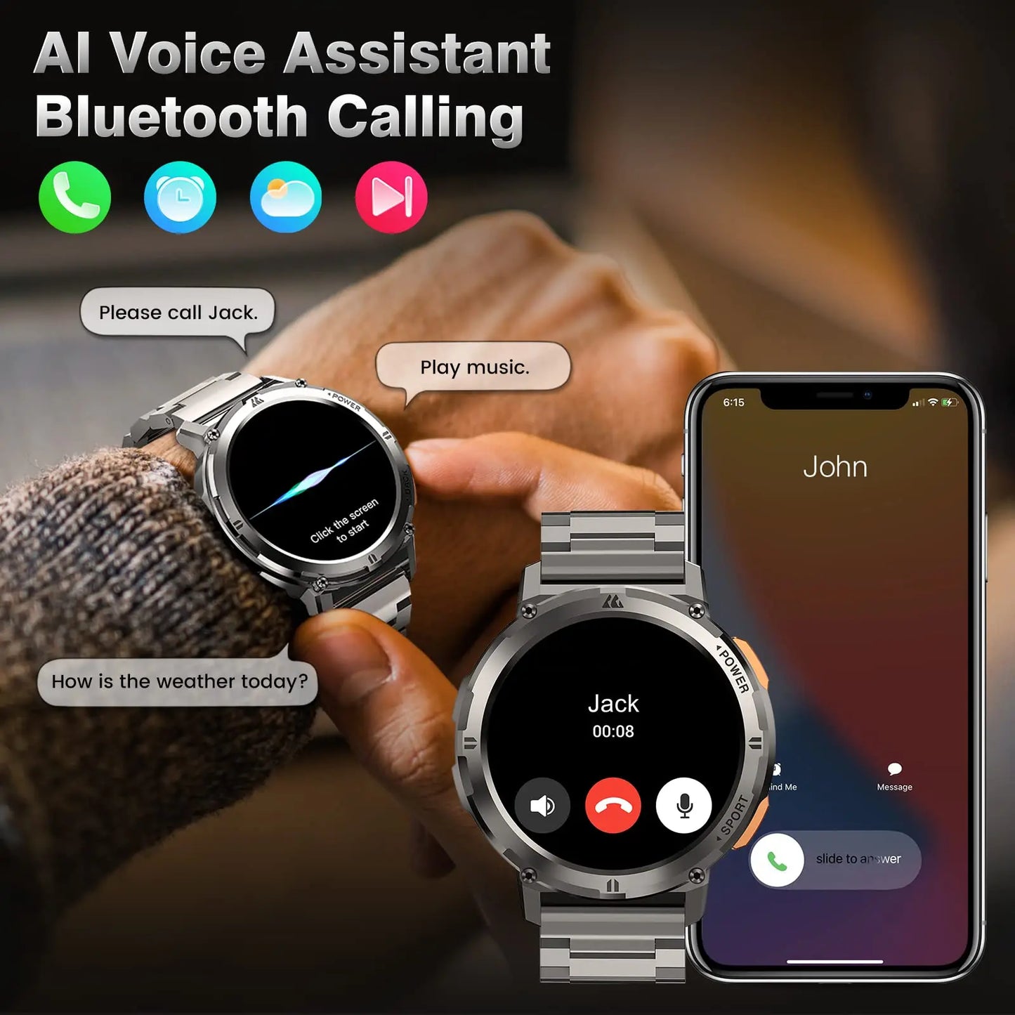 2025 Original KOSPET TANK T2 Smart Watches for Men Watches AMOLED AOD Smartwatch Bluetooth Call Electronic Men's Smart Watch