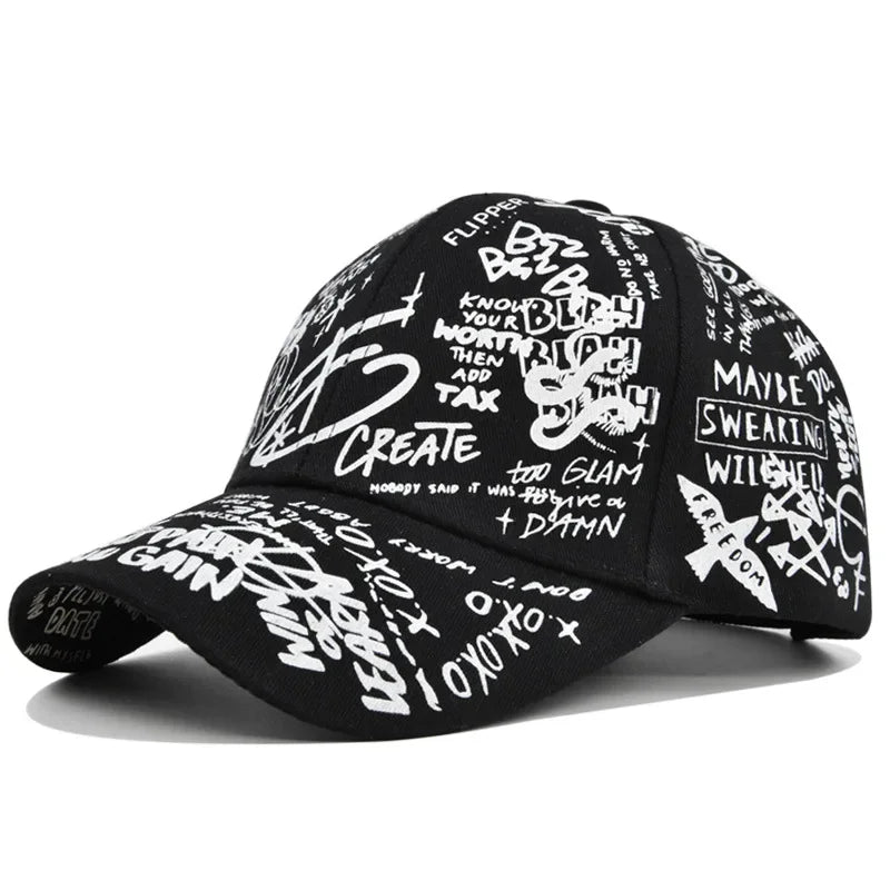 Trendy Unisex Graffiti Print Baseball Cap - Colorful Painted Visor Fashion Hat