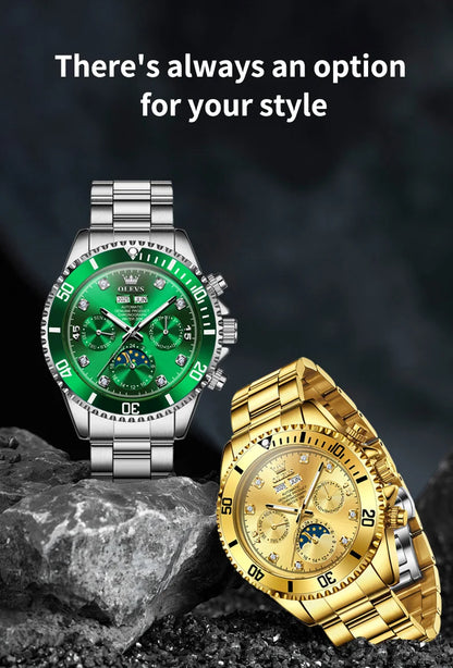 OLEVS 6729 Original Men's Watches Stainless Steel Waterproof Luminous Date Week Moon Phase Automatic Mechanical Watches for Man