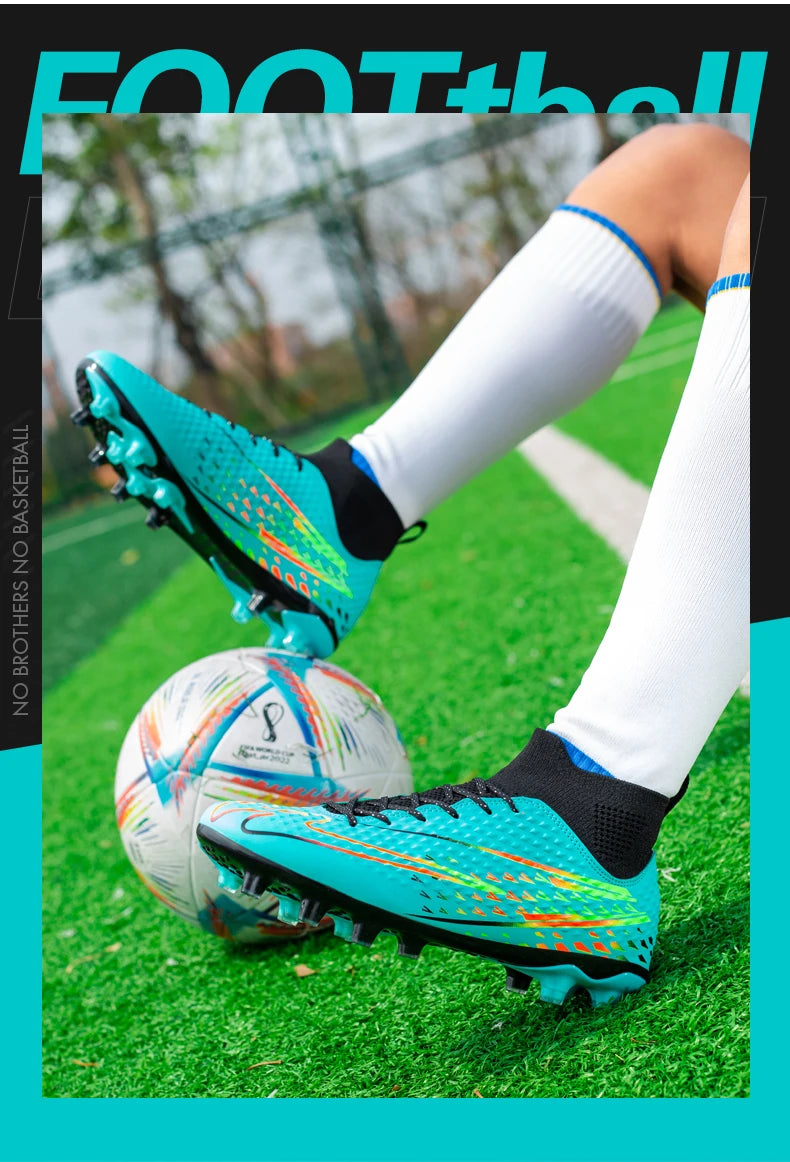 Double Star High-Top Soccer Shoes, Men's TF Turf Studs, Professional Training and Match Shoes for Boys, Teens, Kids, and Adults