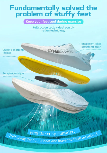 ONEMIX Sapatilhas de Running Casuais Respiráveis de Verão, Sapatilhas de Jogging Leves para Homem e Mulher, Calçado de Ginásio e Outdoor com Amortecimento para Desporto