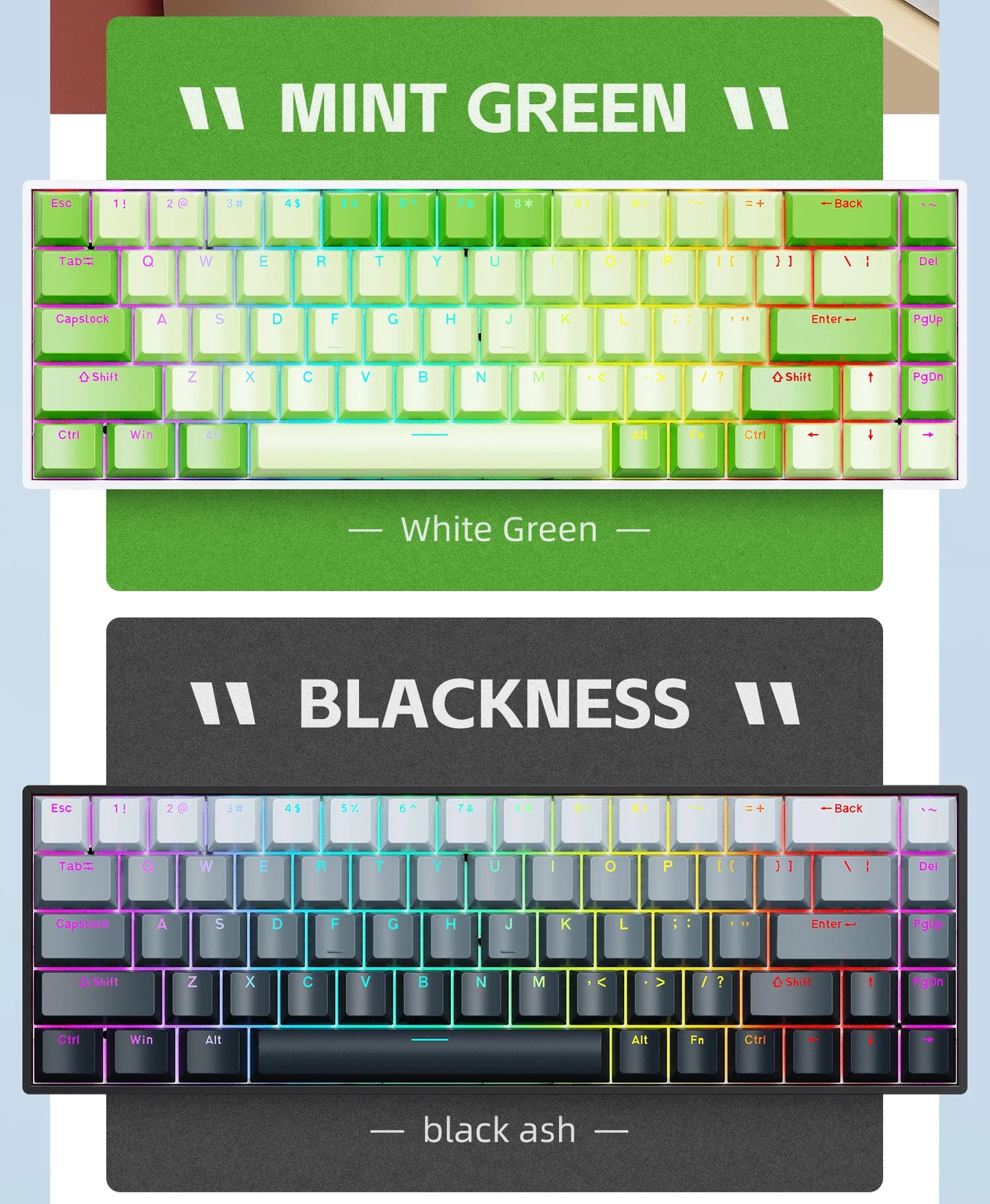 K68 68Key Wireless Mechanical Keyboard Tri-mode Connection, Full Key Hot Swap, RGB lighting Effects, L
