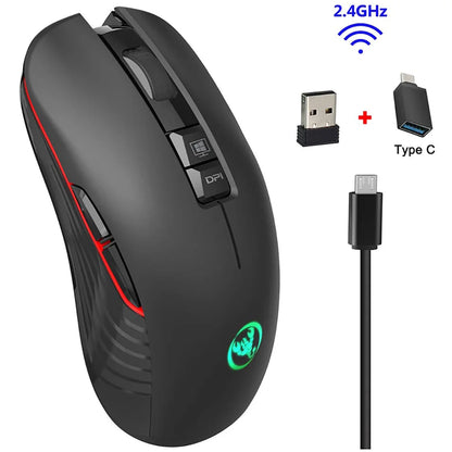 2.4G USB-C belaidė pelė, įkraunama žaidimų pelė, 3600DPI, 7 mygtukai, Type-C, tyli pelė Macbook, nešiojamajam kompiuteriui, PC, žaidimams ir kompiuteriui