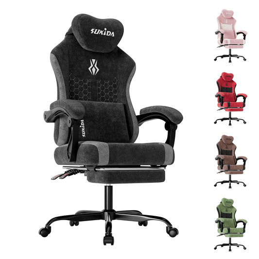 SUKIDA Ergonomic Gaming Chair Breathable Fabric Office Chair with Lumbar Support, Adjustable Height PC Gaming Chair, Comfortable Executive Desk Chair