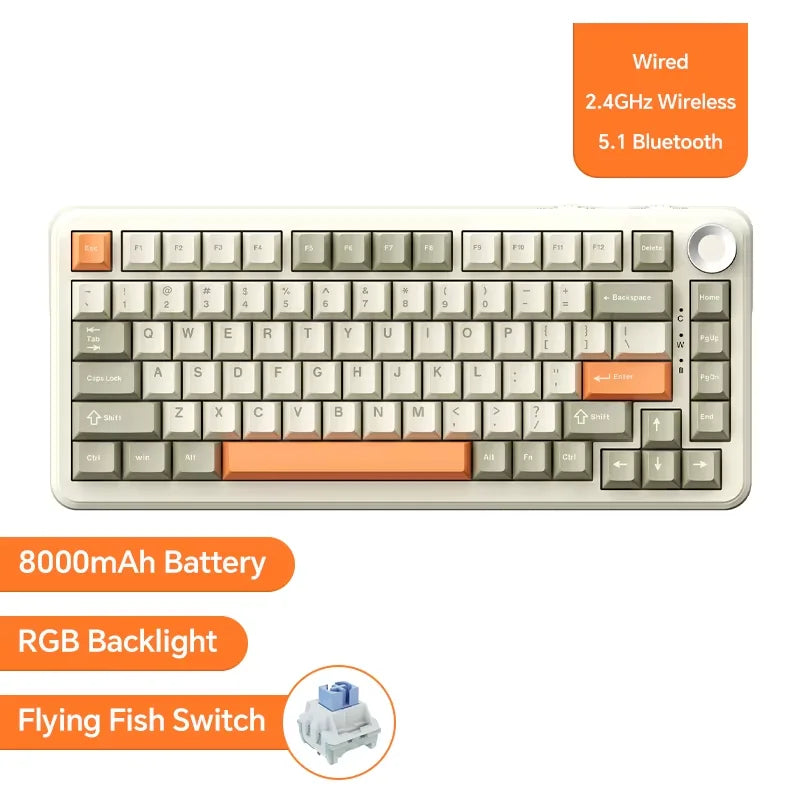 Ajazz AK820/AK820Pro Gaming Mechanical Keyboard Bluetooth 5.1/Wireless/wired  Custom Keyboard With Heat Exchange Sealed Button
