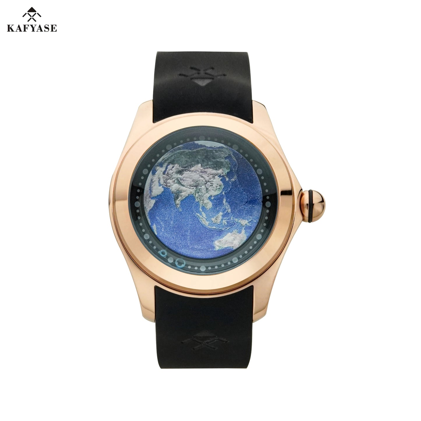 KAFYASE Fashion Earth  Bubble Rubber Automatic Watches Luxury Men 46mm Mechanical Wristwatches Art Eye Ball Dial Classic Watch
