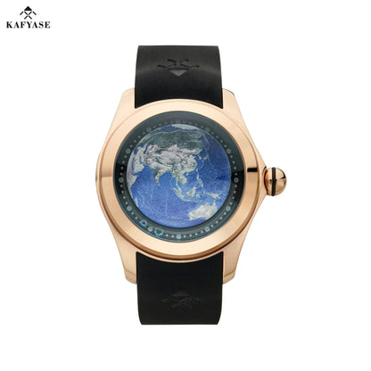 KAFYASE Fashion Earth  Bubble Rubber Automatic Watches Luxury Men 46mm Mechanical Wristwatches Art Eye Ball Dial Classic Watch