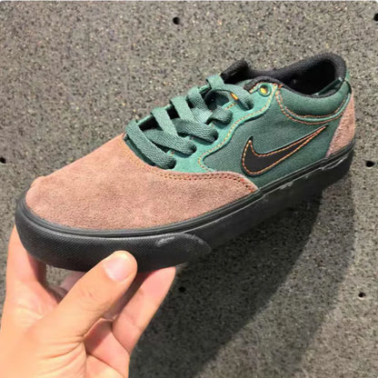 Nike Sb Series Swoosh Suede Wear-Resistant Everyday Skate Shoes for Men and Women, New Lightweight Comfortable Thin-Soled Durable Outdoor Low-Top Flat Shoes, Fashionable Versatile Lightweight Green-Brown Color Commuting Casua