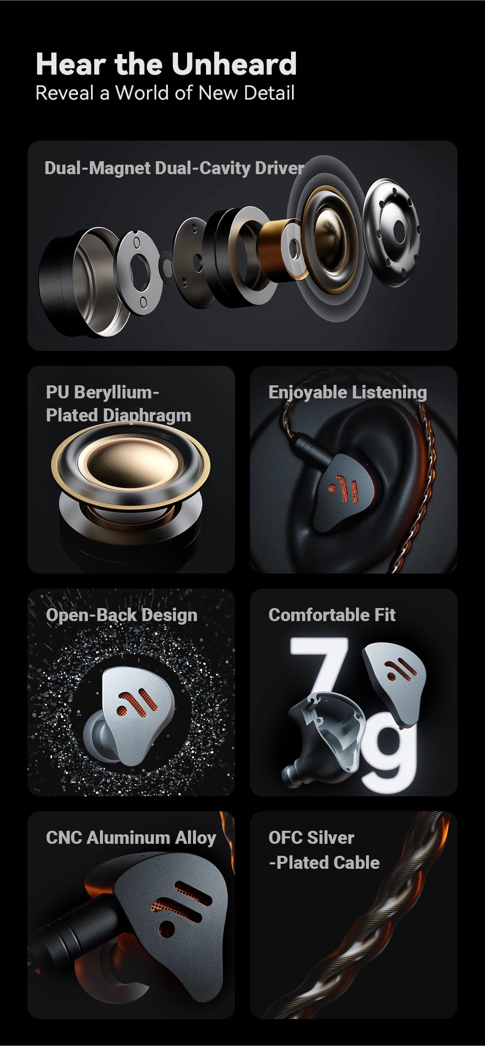 Fosi Audio IM4 HiFi Wired Earphones Open-Back Dynamic Driver IEM Headphones for Music Monitoring, Gaming & Professional Audio