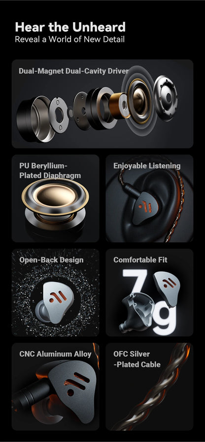 Fosi Audio IM4 HiFi Wired Earphones Open-Back Dynamic Driver IEM Headphones for Music Monitoring, Gaming & Professional Audio