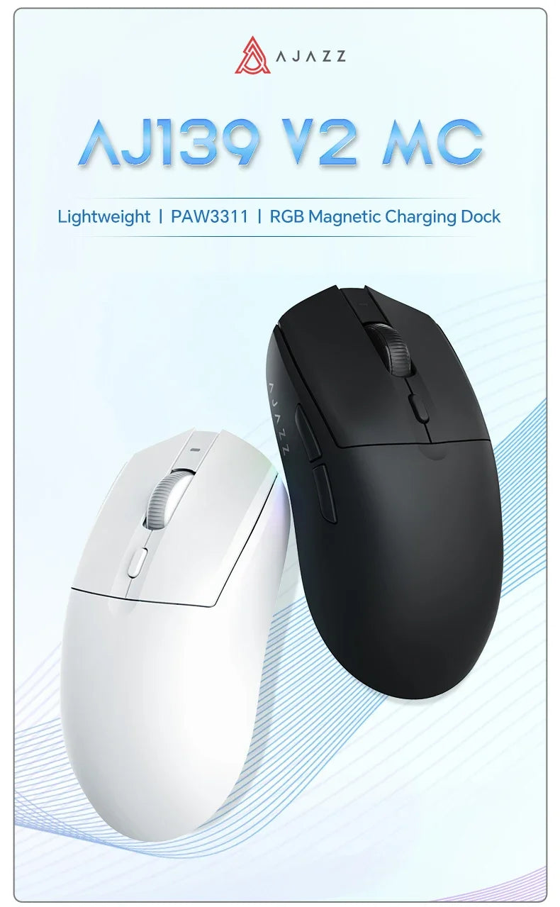 Langaton pelihiiri AJAZZ AJ139 V2 MC/AJ139 PRO, PAW3311/PAW3395-sensori, 12000DPI/26000DPI, 500mAh, Bluetooth-hiiri PC:lle