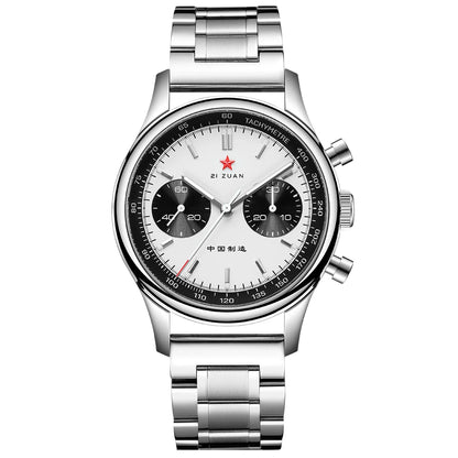 Red Star Panda Mens 1963 Chronograph Mechanical Wristwatch Seagull st1901 Movement Gooseneck 40mm Luminous Sapphire Pilot Watch